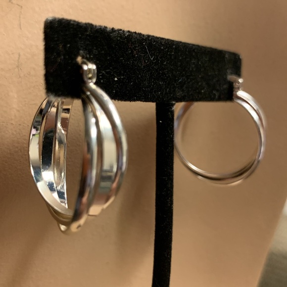 ABSTRACT MULTIDIMENSIONAL STERLING SILVER 925 TRIPLE INTERTWINED HOOPS. - Picture 7 of 14